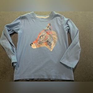 Tea Collection Light Blue Long Sleeve Tee with Colorful Wolf Graphic